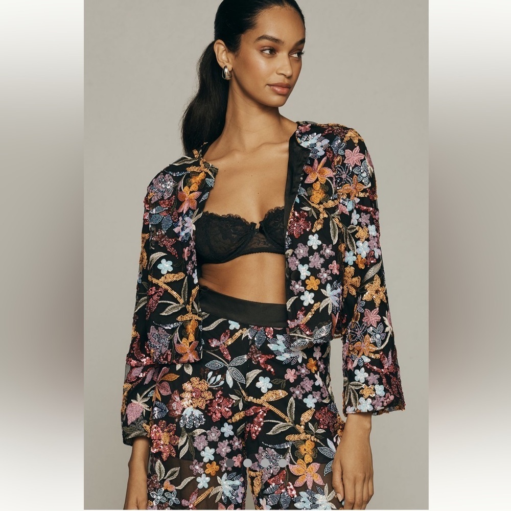 RARE !!! Anthropologie NWT Tiny Floral Sequin Blazer size S.